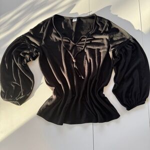 Old Navy Black Blouse with Puff Sleeves